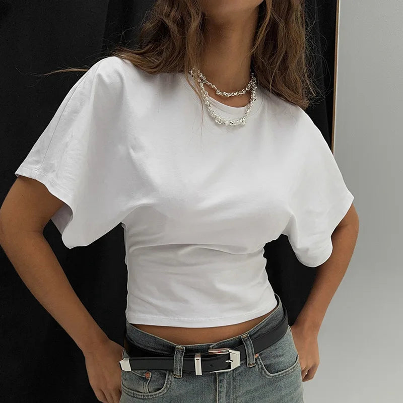 Camiseta Crop Oversize Gris Esencial